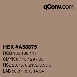 Farbcode: HEX #A58875 | qconv.com