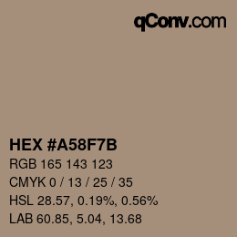 Color code: HEX #A58F7B | qconv.com