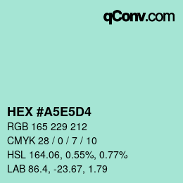 カラーコード: HEX #A5E5D4 | qconv.com