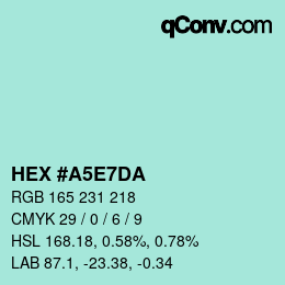 Color code: HEX #A5E7DA | qconv.com