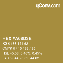 Color code: HEX #A68D3E | qconv.com