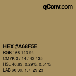 Color code: HEX #A68F5E | qconv.com