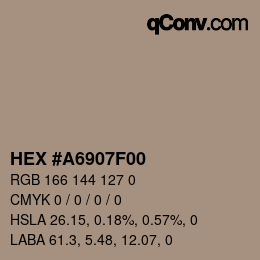 Code couleur: HEX #A6907F00 | qconv.com