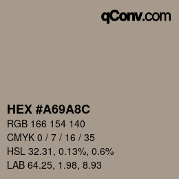 Color code: HEX #A69A8C | qconv.com