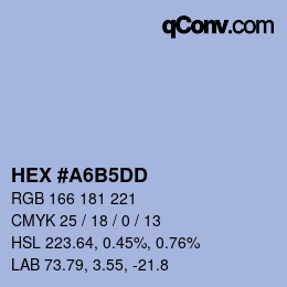 Color code: HEX #A6B5DD | qconv.com