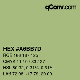 Color code: HEX #A6BB7D | qconv.com