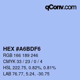 Color code: HEX #A6BDF6 | qconv.com