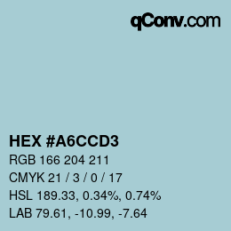 Farbcode: HEX #A6CCD3 | qconv.com
