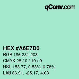 カラーコード: HEX #A6E7D0 | qconv.com