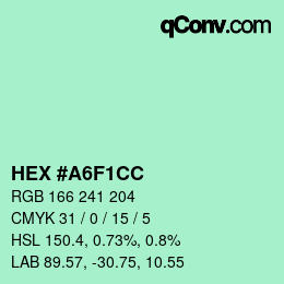 Color code: HEX #A6F1CC | qconv.com