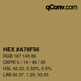 Color code: HEX #A78F56 | qconv.com