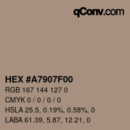 Color code: HEX #A7907F00 | qconv.com