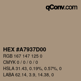 カラーコード: HEX #A7937D00 | qconv.com