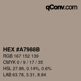 Color code: HEX #A7988B | qconv.com