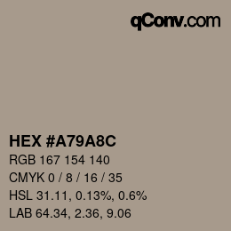 Color code: HEX #A79A8C | qconv.com
