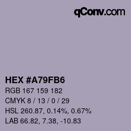 カラーコード: HEX #A79FB6 | qconv.com
