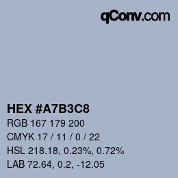 Código de color: HEX #A7B3C8 | qconv.com