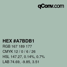 Color code: HEX #A7BDB1 | qconv.com