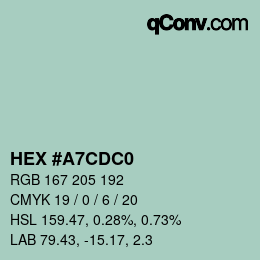 Farbcode: HEX #A7CDC0 | qconv.com