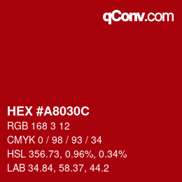 Color code: HEX #A8030C | qconv.com