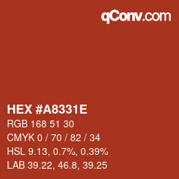 Color code: HEX #A8331E | qconv.com