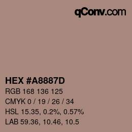 Color code: HEX #A8887D | qconv.com