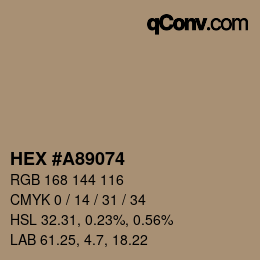 カラーコード: HEX #A89074 | qconv.com