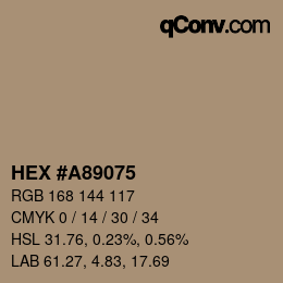 カラーコード: HEX #A89075 | qconv.com