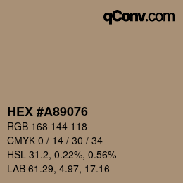 Farbcode: HEX #A89076 | qconv.com
