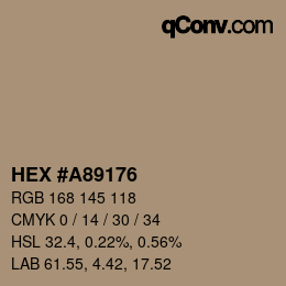 Farbcode: HEX #A89176 | qconv.com