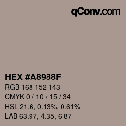 颜色代码: HEX #A8988F | qconv.com