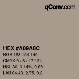 Color code: HEX #A89A8C | qconv.com