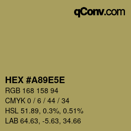 カラーコード: HEX #A89E5E | qconv.com
