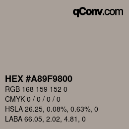 Farbcode: HEX #A89F9800 | qconv.com