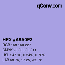 Color code: HEX #A8A0E3 | qconv.com