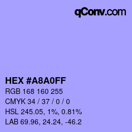 Color code: HEX #A8A0FF | qconv.com