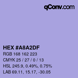 Color code: HEX #A8A2DF | qconv.com
