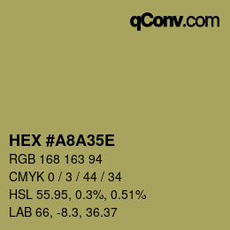 Color code: HEX #A8A35E | qconv.com