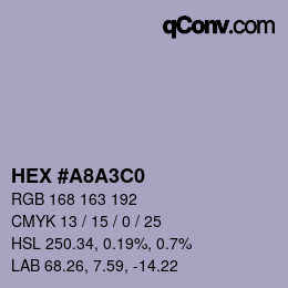 Color code: HEX #A8A3C0 | qconv.com