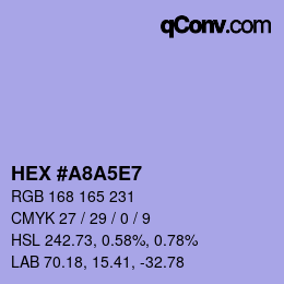 Code couleur: HEX #A8A5E7 | qconv.com
