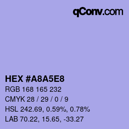 Color code: HEX #A8A5E8 | qconv.com