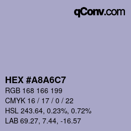 Color code: HEX #A8A6C7 | qconv.com