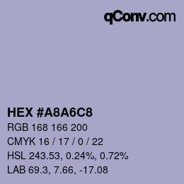 Color code: HEX #A8A6C8 | qconv.com