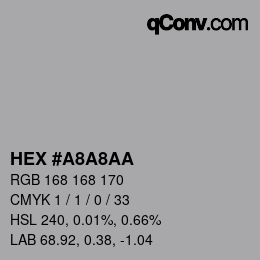 Color code: HEX #A8A8AA | qconv.com