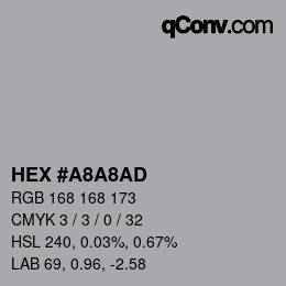 Color code: HEX #A8A8AD | qconv.com