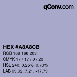 Color code: HEX #A8A8CB | qconv.com