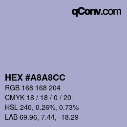 Color code: HEX #A8A8CC | qconv.com