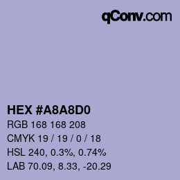 Color code: HEX #A8A8D0 | qconv.com