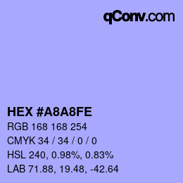 Color code: HEX #A8A8FE | qconv.com