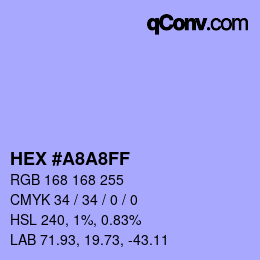 Color code: HEX #A8A8FF | qconv.com